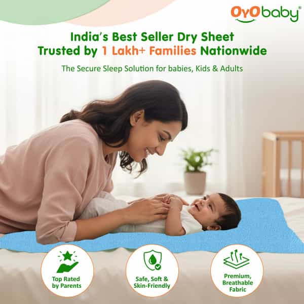 Oyo Baby Baby Dry Sheet Waterproof | Soft | Extra Absorbent | 0-12 Months 100X70 Cm (Pack Of 2) Blue