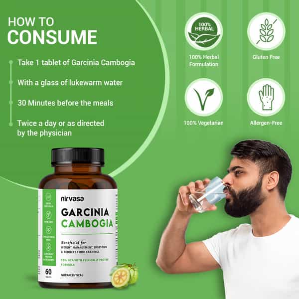 Nirvasa Garcinia Cambogia Tablets | Natural Stomach Fat Burner & Metabolism Booster ( 60 Tablets)