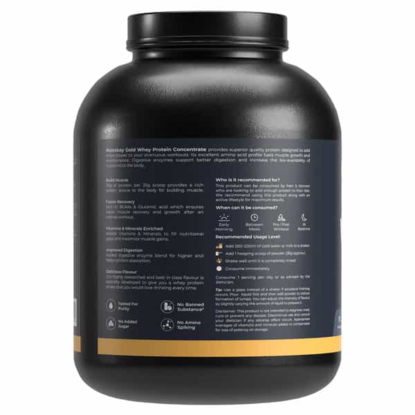 Nutrabay Gold 100% Whey Protein Concentrate|25G Protein|Muscle Support & Recovery|Mango | 2 Kg