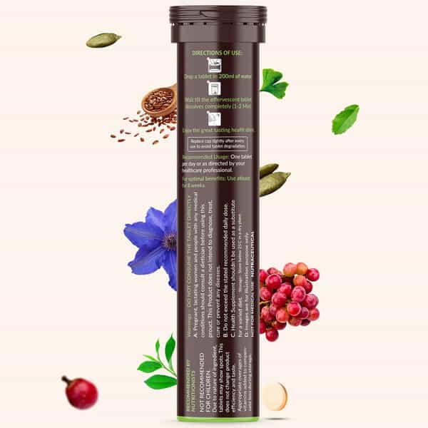 Vegan Greens Hair & Nails Vitamins With Dht Blocker, Biotin, +37 Key Ingredients- 25 Effer., Orange
