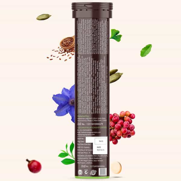 Vegan Greens Hair & Nails Vitamins With Dht Blocker, Biotin, +37 Key Ingredients- 25 Effer., Orange