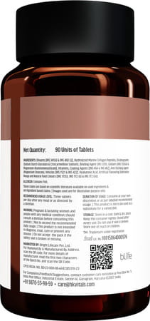 Hk Vitals Collagen Tablets (90 Tablets) | 3000mg | Vitamin C | E | Biotin