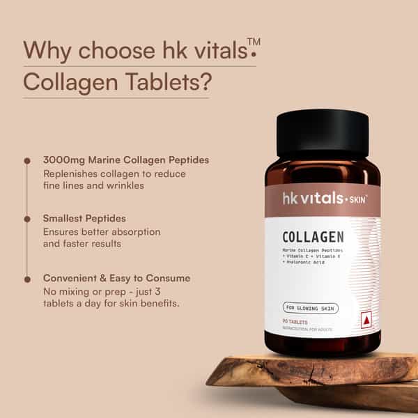 Hk Vitals Collagen Tablets (90 Tablets) | 3000Mg | Marine Collagen Peptides | Vitamin C