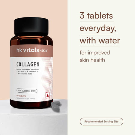 Hk Vitals Collagen Tablets (90 Tablets) | 3000mg | Vitamin C | E | Biotin