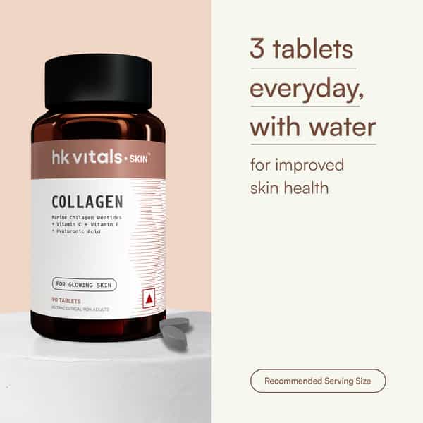Hk Vitals Collagen Tablets (90 Tablets) | 3000Mg | Marine Collagen Peptides | Vitamin C