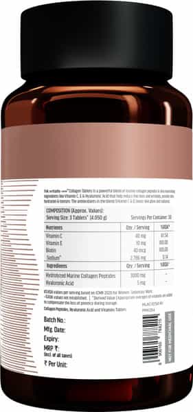 Hk Vitals Collagen Tablets (90 Tablets) | 3000Mg | Marine Collagen Peptides | Vitamin C