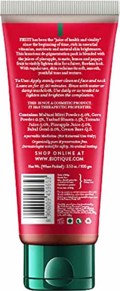 Biotique Bio Fruit Whitening Depigmentation And Tan Removal Face Pack 100 Gm