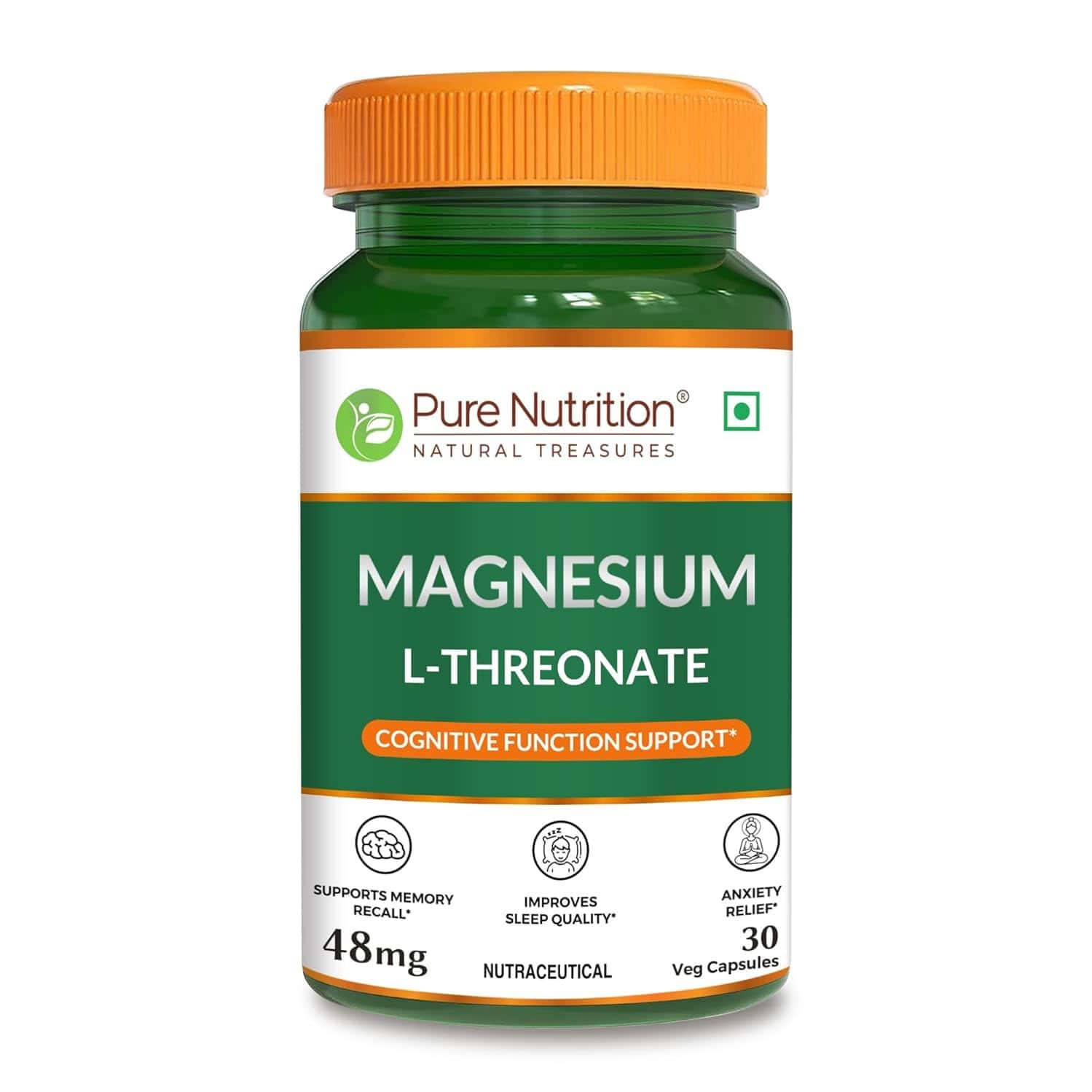 Pure Nutrition Magnesium L-threonate 48mg - 30 Veg Capsules