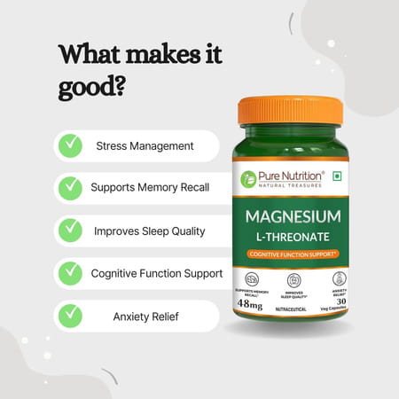 Pure Nutrition Magnesium L-Threonate 48mg - 30 Veg Capsules