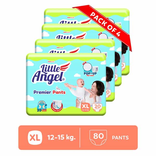 Little Angel Premier Pants Baby Diapers (Xl) Size 80 Count Pack Of 4 20 Count/Pack 12-15 Kg