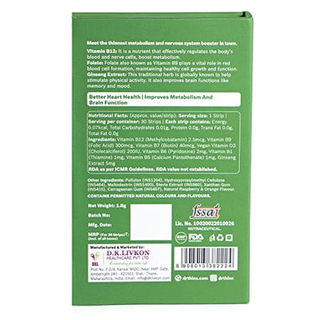 Dr.Thins Nutrasin Plant Based Vitamin B-Complex Ginseng Extract - 30 Oral Strips