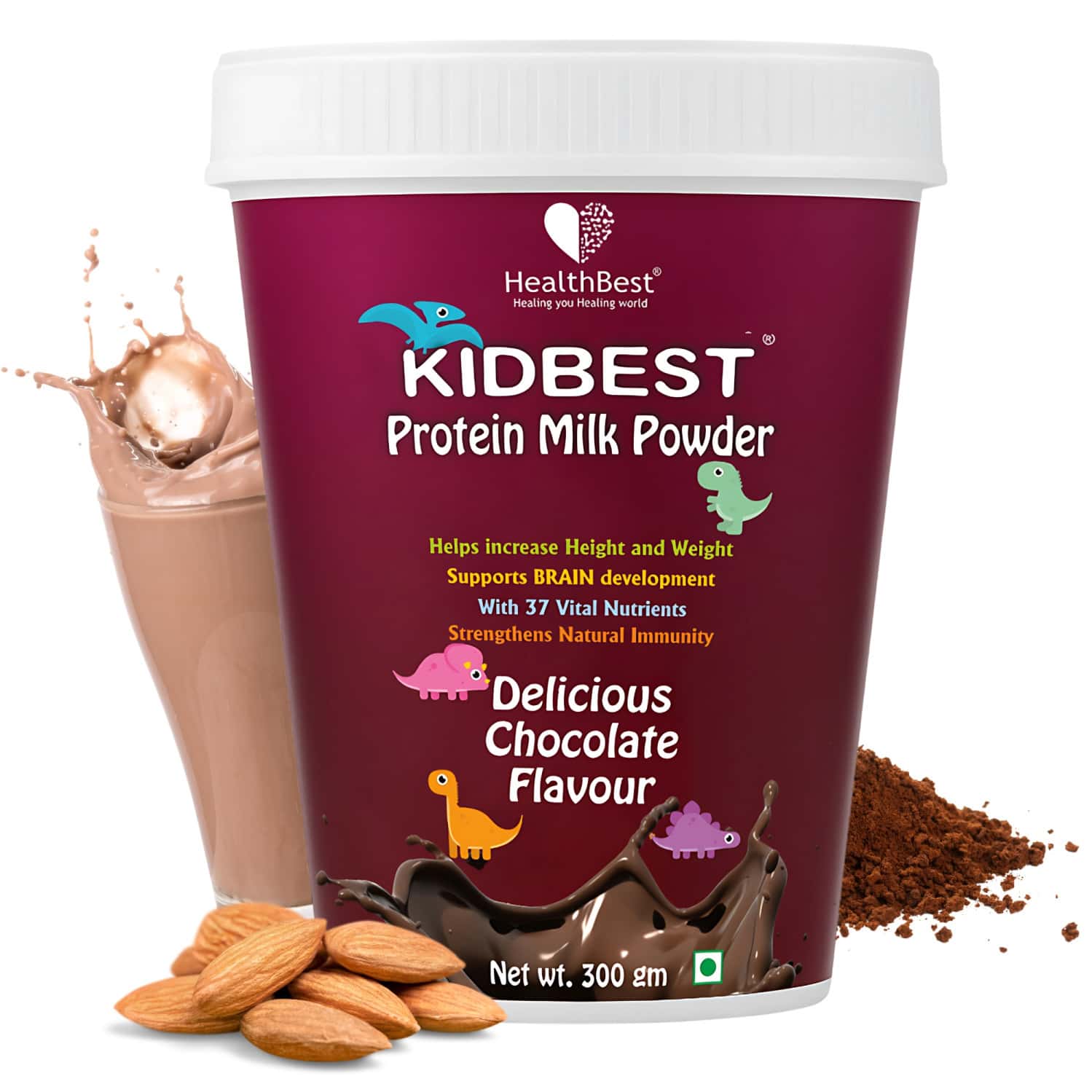 Healthbest Kidbest Protein Milk Powder For Kids |smart & Strong Kids|chocolate Flavour -300g