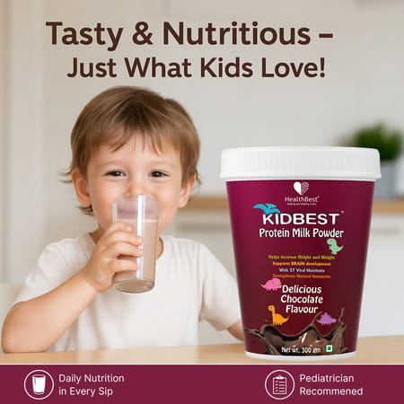 Healthbest Kidbest Protein Milk Powder For Kids |Smart & Strong Kids|Chocolate Flavour -300g