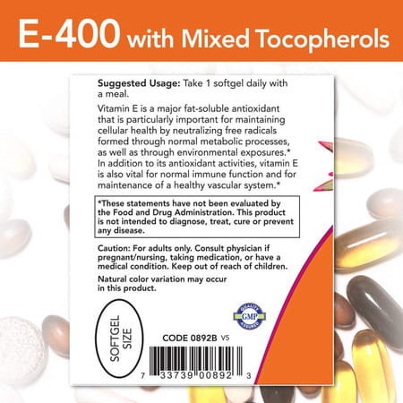 Now Foods Vitamin E-400 Mixed Tocopherols - 100 Softgels