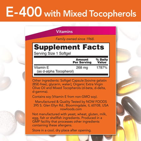 Now Foods Vitamin E-400 Mixed Tocopherols - 100 Softgels