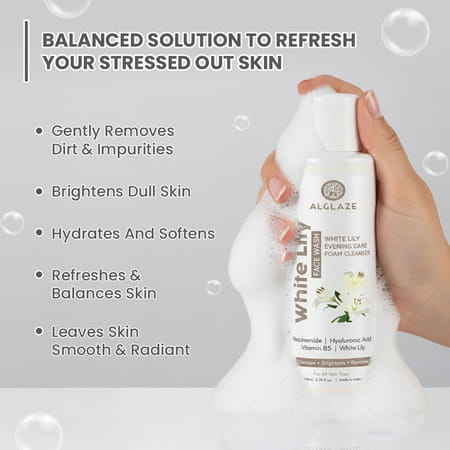 Alglaze White Lily Face Wash | Niacinamide| Hyaluronic Acid & Vitamin B5 | All Skin Types | 100Ml