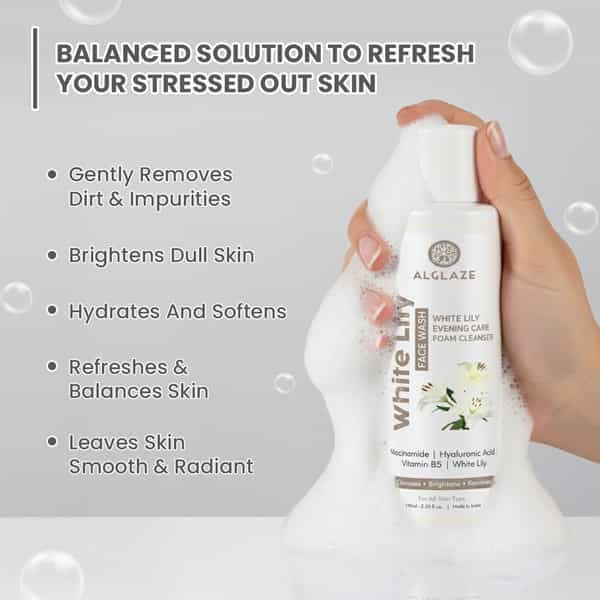 Alglaze White Lily Face Wash | Niacinamide| Hyaluronic Acid & Vitamin B5 | All Skin Types | 100Ml
