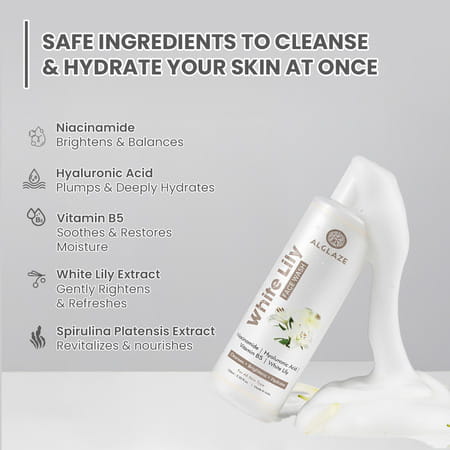 Alglaze White Lily Face Wash | Niacinamide| Hyaluronic Acid & Vitamin B5 | All Skin Types | 100Ml