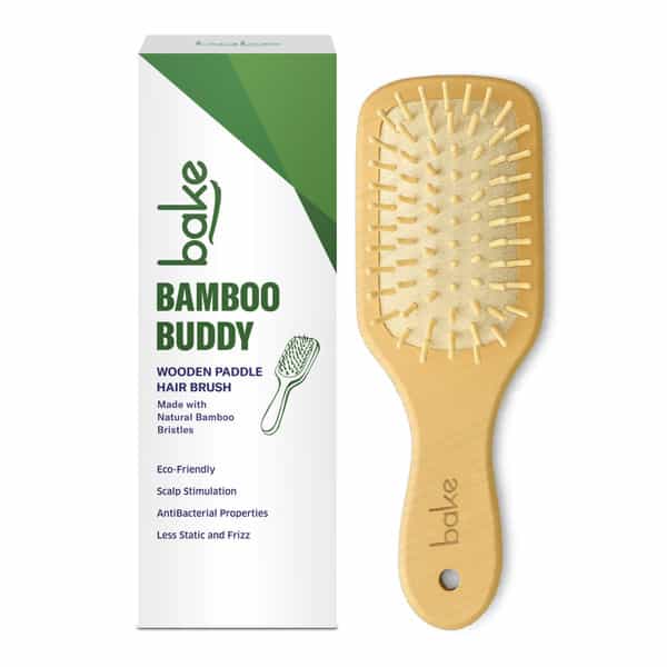 Bake Bamboo Wooden Paddle Hair Brush With Natural Bristles For Smooth & Healthy Hair