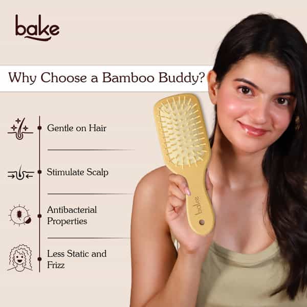 Bake Bamboo Wooden Paddle Hair Brush With Natural Bristles For Smooth & Healthy Hair