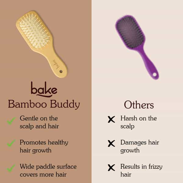 Bake Bamboo Wooden Paddle Hair Brush With Natural Bristles For Smooth & Healthy Hair