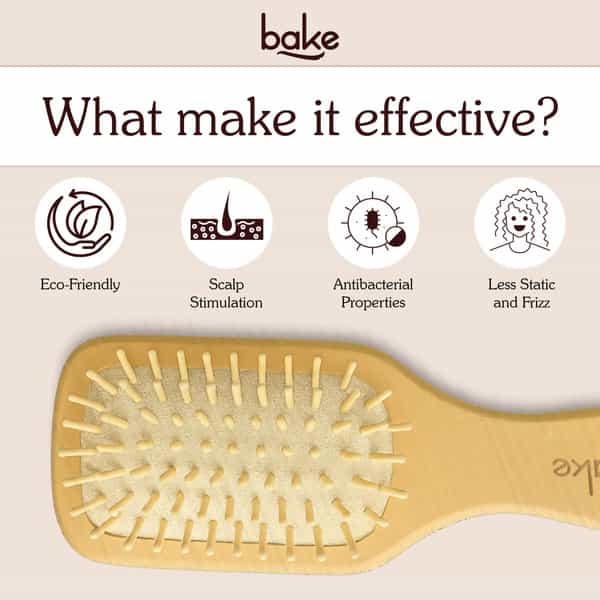 Bake Bamboo Wooden Paddle Hair Brush With Natural Bristles For Smooth & Healthy Hair
