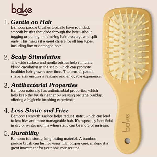 Bake Bamboo Wooden Paddle Hair Brush With Natural Bristles For Smooth & Healthy Hair