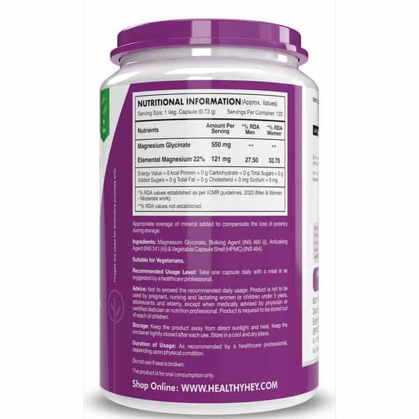 Healthyhey Nutrition High Absorption Magnesium Glycinate - 120 Veg. Capsules