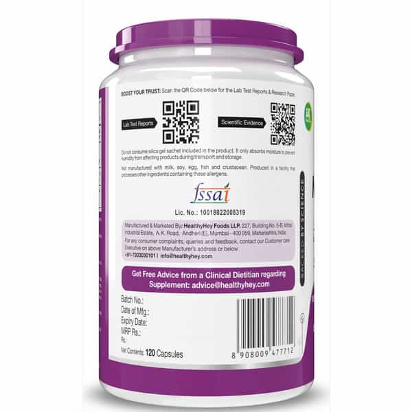 Healthyhey Nutrition High Absorption Magnesium Glycinate - 120 Veg. Capsules