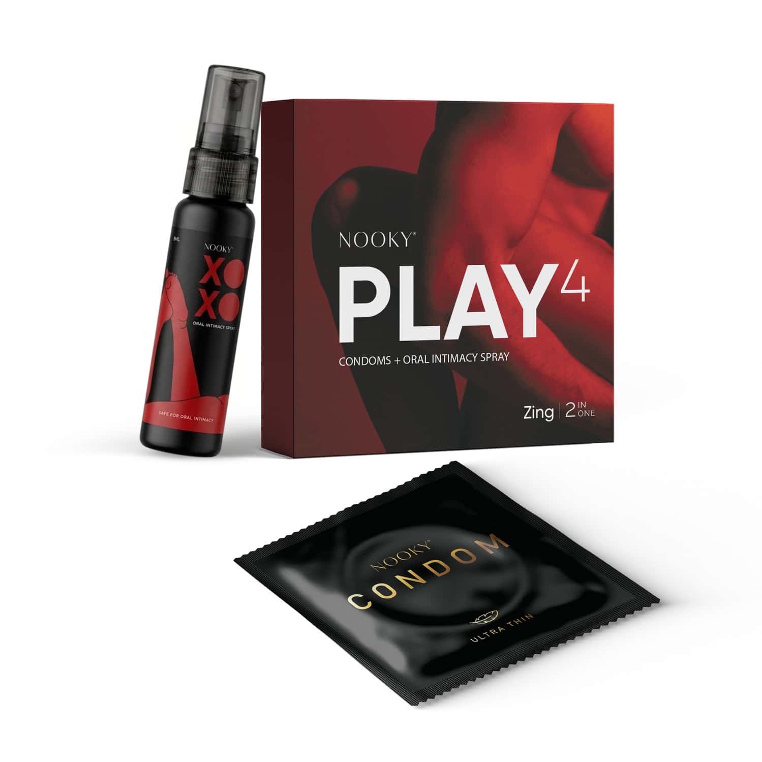 Nooky Zing-2-in- 1 Ultra Thin Condom Kit | Intimacy Spray+ Condoms