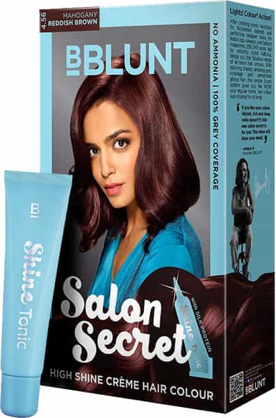 Bblunt Salon Secret High Shine Hair Colour Creme Mahogany Reddish Brown Kit 108Gm