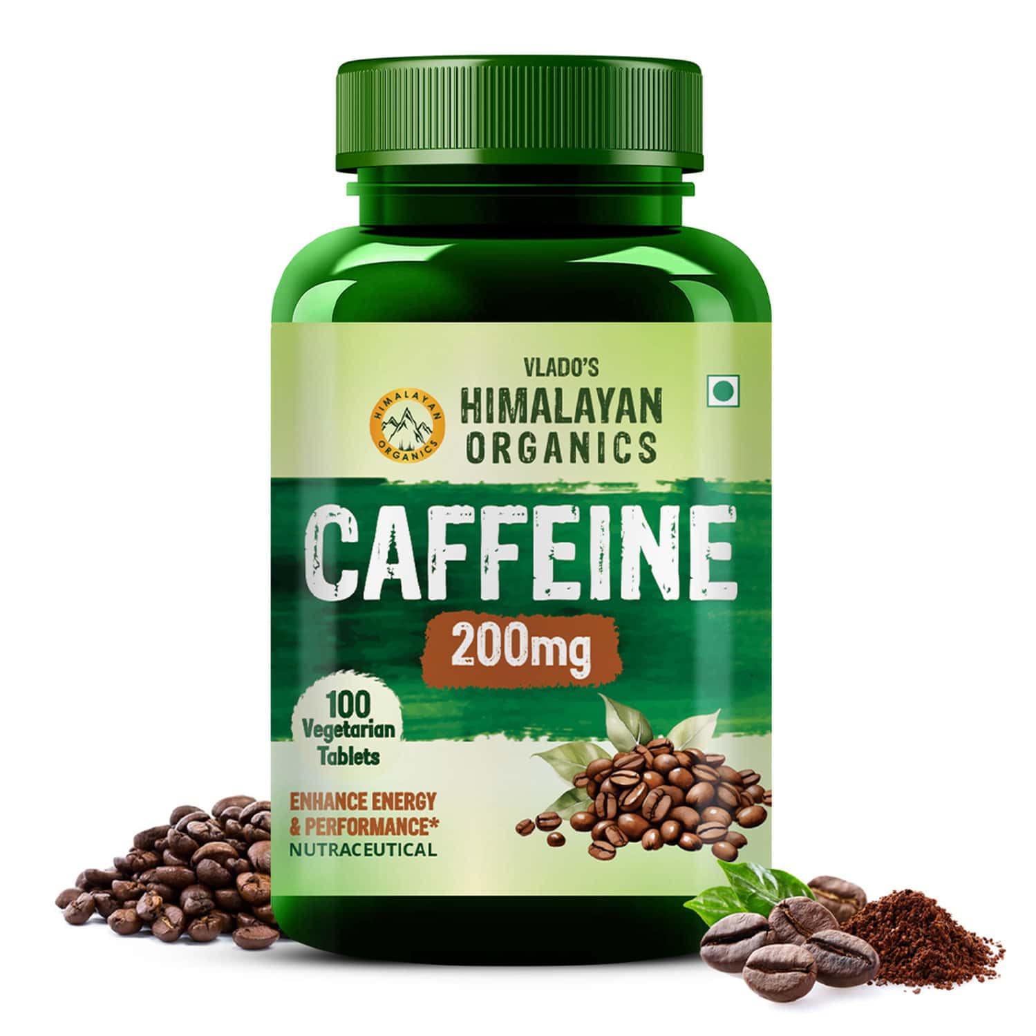 Vlado's Himalayan Organics Caffeine 200mg | Enhance Energy Metabolism | 100 Veg Tablets
