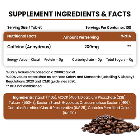 Vlado'S Himalayan Organics Caffeine 200mg | Enhance Energy Metabolism | 100 Veg Tablets