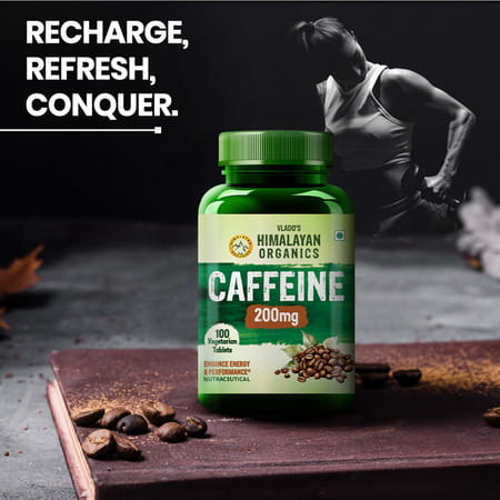 Vlado'S Himalayan Organics Caffeine 200mg | Enhance Energy Metabolism | 100 Veg Tablets