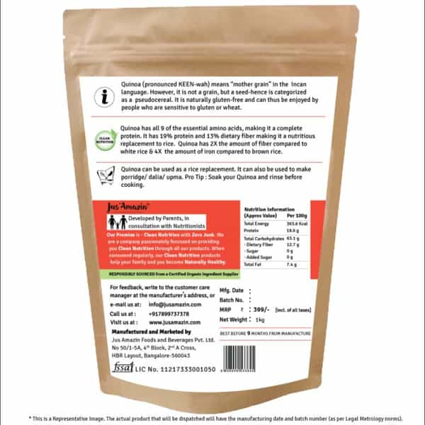 Jus Amazin Organic Quinoa (1Kg) Superfood High Protein