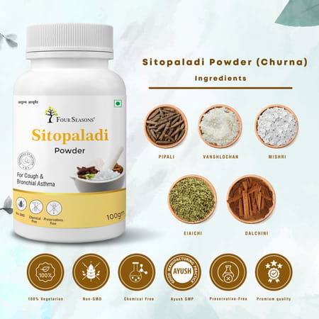 Four Seasons Sitopaladi (Churna) Powder 100g| Best Remedy For Cough Cold | Sore Throat (Pack Of 2)