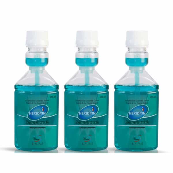 Hexidrin Cool Mint Alcohol Free Mouthwash| Removes 99.99% Of Germs| Sugar Free (150Ml Pack-3-Green)