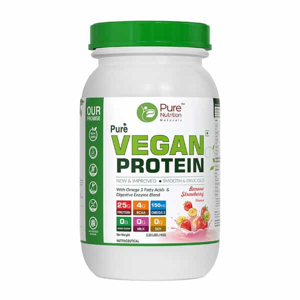 Pure Nutrition Vegan Protein - Banana Strawberry Flavour L Vegan Protein|Muscle & Bone Strength, 1Kg