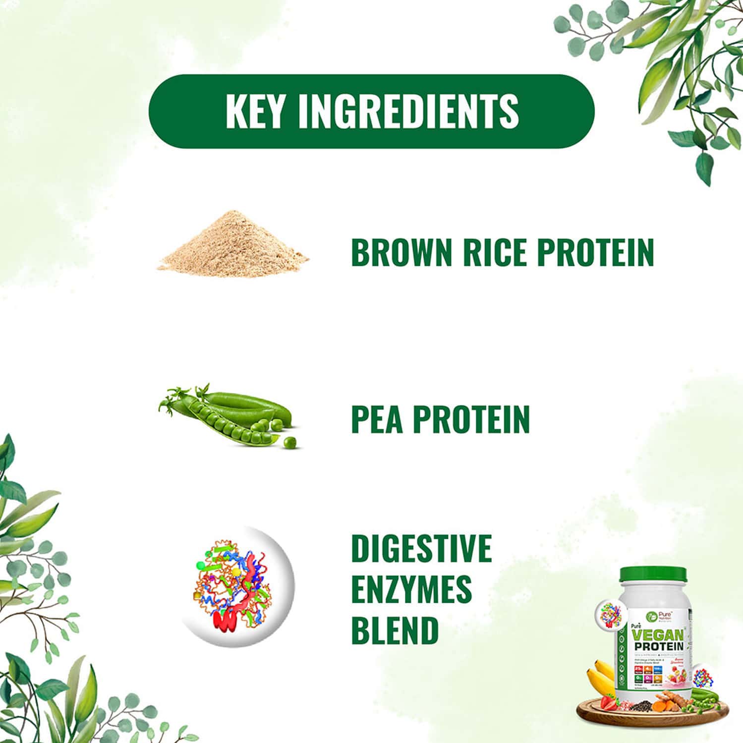 Buy PURE NUTRITION VEGAN PROTEIN BANANA STRAWBERRY FLAVOUR L VEGAN