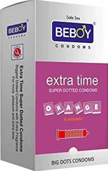 Beboy Extra Time Super Dotted Condoms Orange Flavored- 12 Count