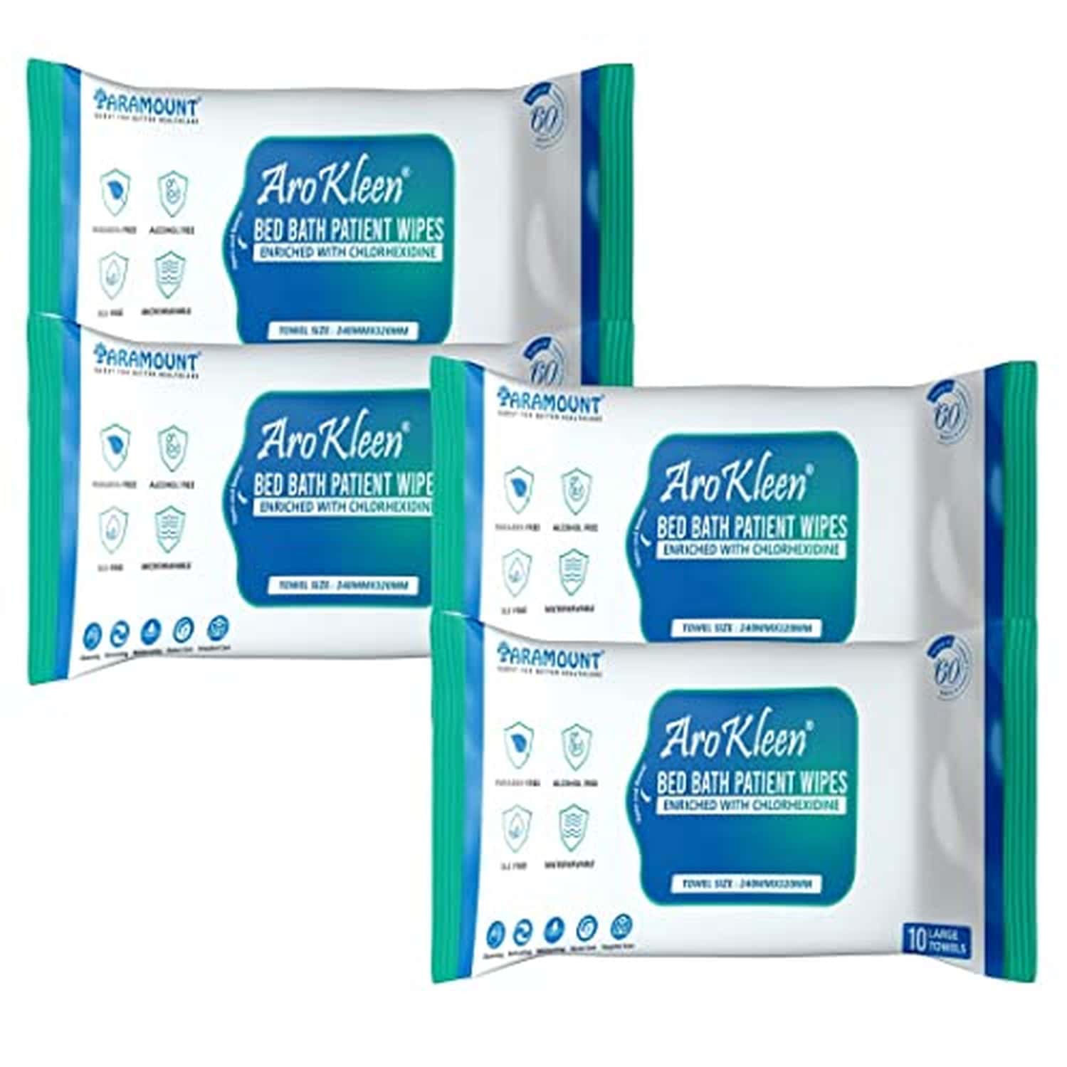 Arokleen Bed Bath Patient Large Wet Wipes Enriched With Aloe Vera And Glycerine 40pcs Pack Of 4