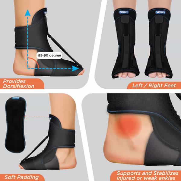 Vissco Foot Raiser With Detachable Splints | Support For Plantar Fasciitis - Black