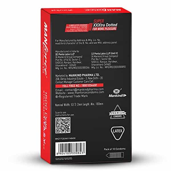 Manforce Condoms 3 In 1 Ribbed Contour Dotted Strawberry Flavoured Condoms - 10 Pcs X Pack Of 4