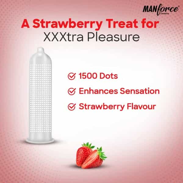 Manforce Condoms 3 In 1 Ribbed Contour Dotted Strawberry Flavoured Condoms - 10 Pcs X Pack Of 4