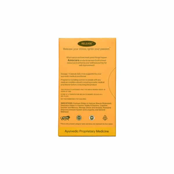 Amocare Ashwagandha Ksm66 Capsules With 100% Root Extract And >5% Withanolids - 60N