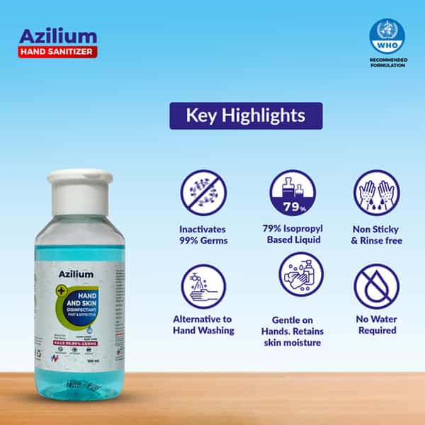 Azilium Hand And Skin Disinfectant Flip-Top Sanitizer - 100 Ml - Pack Of 6