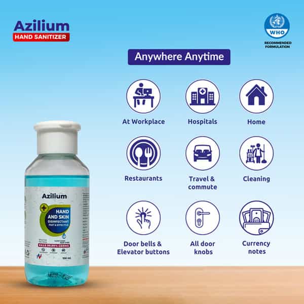 Azilium Hand And Skin Disinfectant Flip-Top Sanitizer - 100 Ml - Pack Of 6