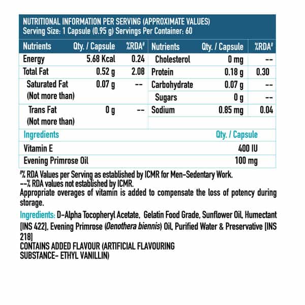 Hk Vitals Vitamin E Capsules For Face & Hair Controls Wrinkling Skin Roughness (60 No)