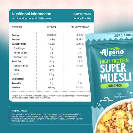 Alpino High Protein Super Muesli Cinnamon Pouch 750 Gm