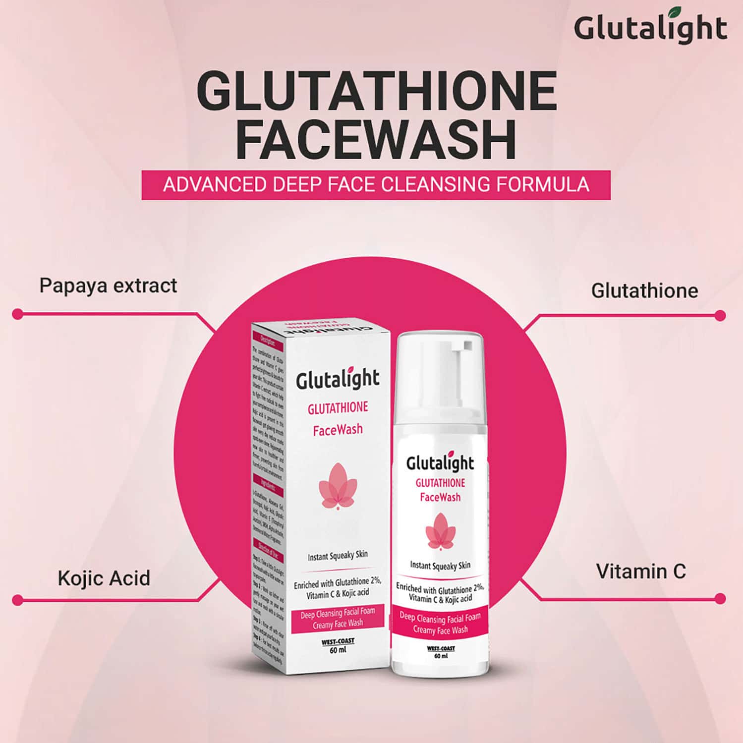 Buy GLUTALIGHT GLUTATHIONE DEEP CLEANSING FACE WASH 60 ML Online & Get